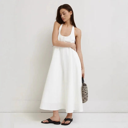 Women's Midi Dress – Sleeveless A-Line Fit – Halterneck – Soft Lightweight Material