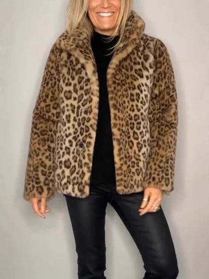 Women's Coat – Oversized Fit – Soft Faux Fur – Leopard Pattern – Casual Style