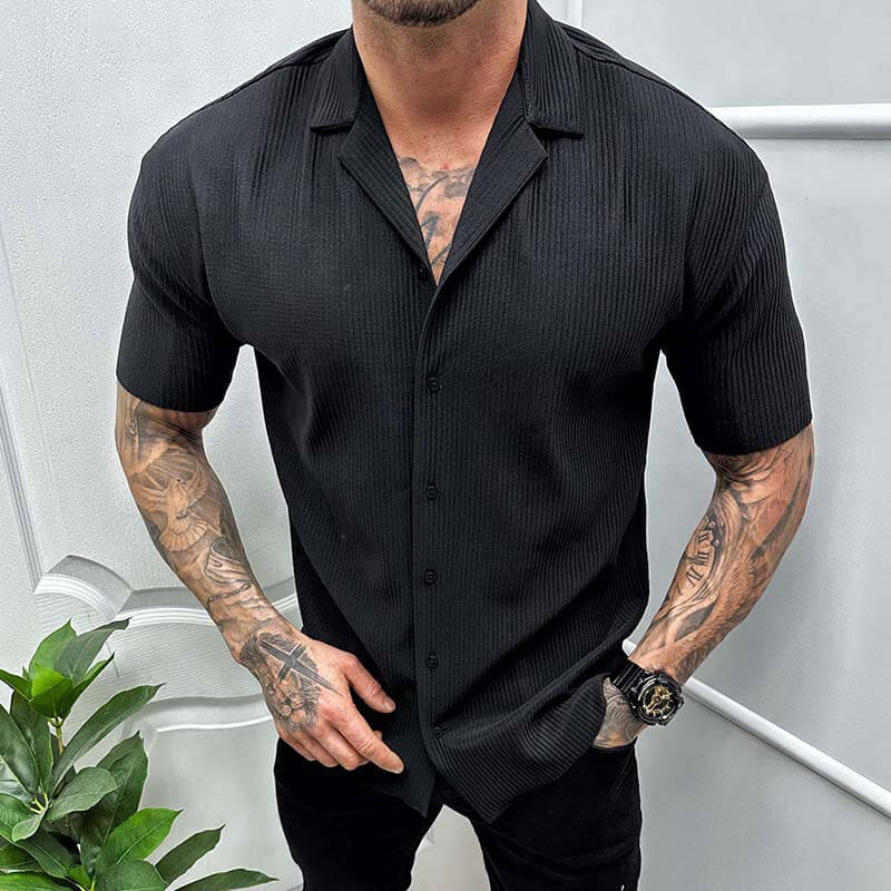 Men's Shirt with Short Sleeves – Regular Fit – Breathable Textured Fabric – Button Closure