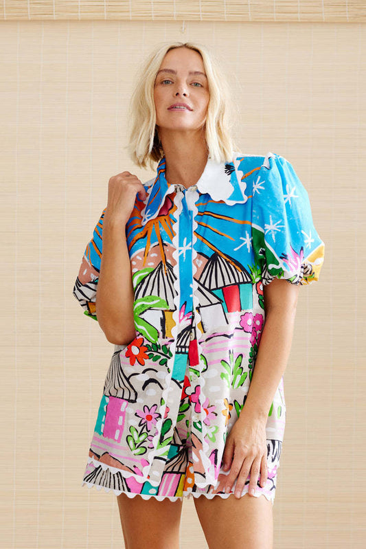 Women's Shirt – Relaxed Fit – Lace Collar – Puff Sleeves – Breathable Cotton