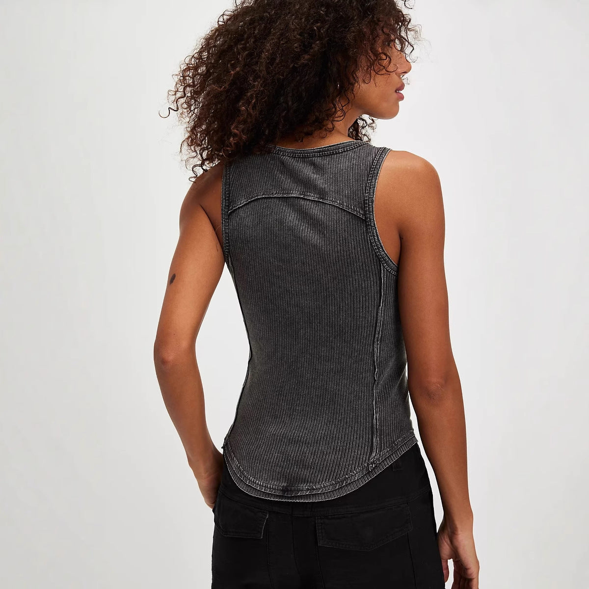 Women's Tank Top – Slim Fit Rib Knit – Removable Straps with Buckle – Round Neck