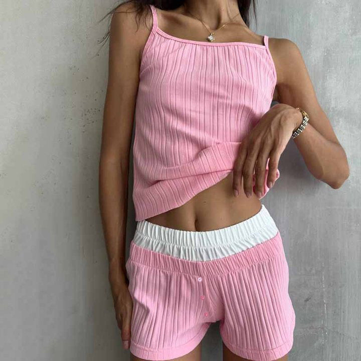 Women's Pajama Set – Relaxed Fit – Soft Rib Knit – Wrap Cardigan – Short Shorts