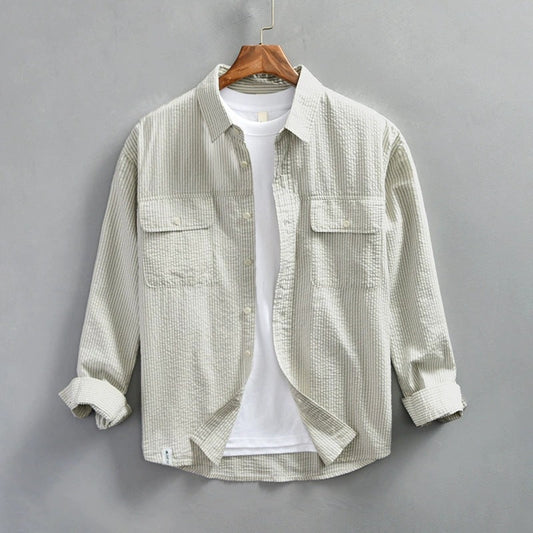 Men's Shirt – Relaxed Fit – Light Cotton – Textured Striped – Long-Sleeved