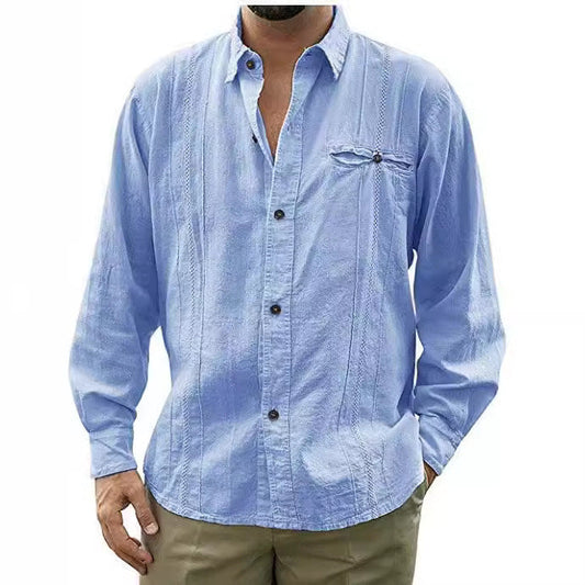 Men's Shirt – 100% Linen – Relaxed Fit – Long-Sleeved – Chest Pocket with Button