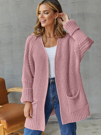 Women's Cardigan – Chunky Knit – Oversized Fit – V-Neck – Front Pockets