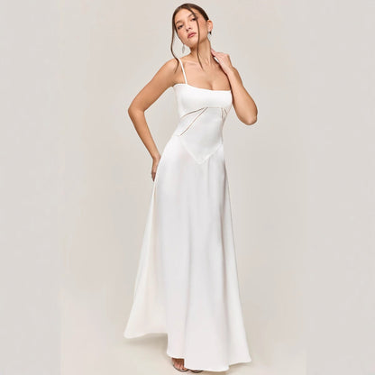 Women's Midi Dress – Slim Fit – A-line Shape – Spaghetti Straps – Lace Panel