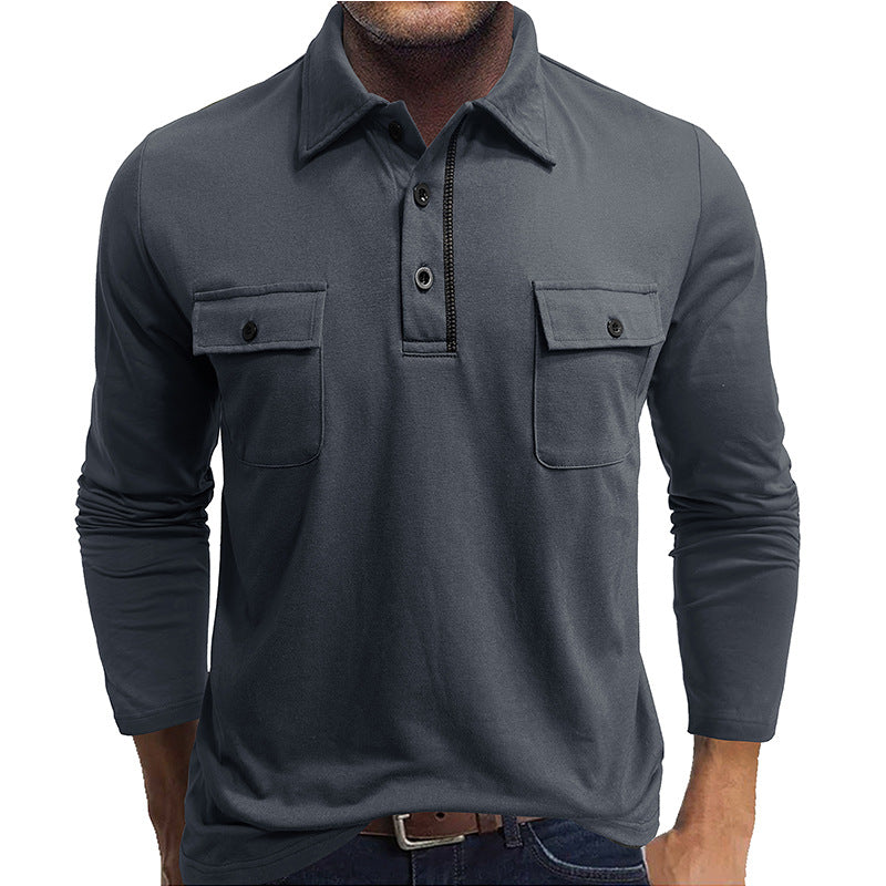 Men's Long Sleeve Polo Shirt – Regular Fit – Breathable – Two Chest Pockets