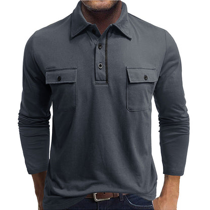 Men's Long Sleeve Polo Shirt – Regular Fit – Breathable – Two Chest Pockets