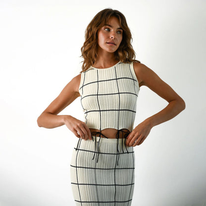 Women's Set – Ribbed Knit Top and Long Skirt – Slim Fit – Waistband