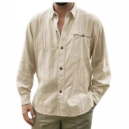 Men's Shirt – 100% Linen – Relaxed Fit – Long-Sleeved – Chest Pocket with Button