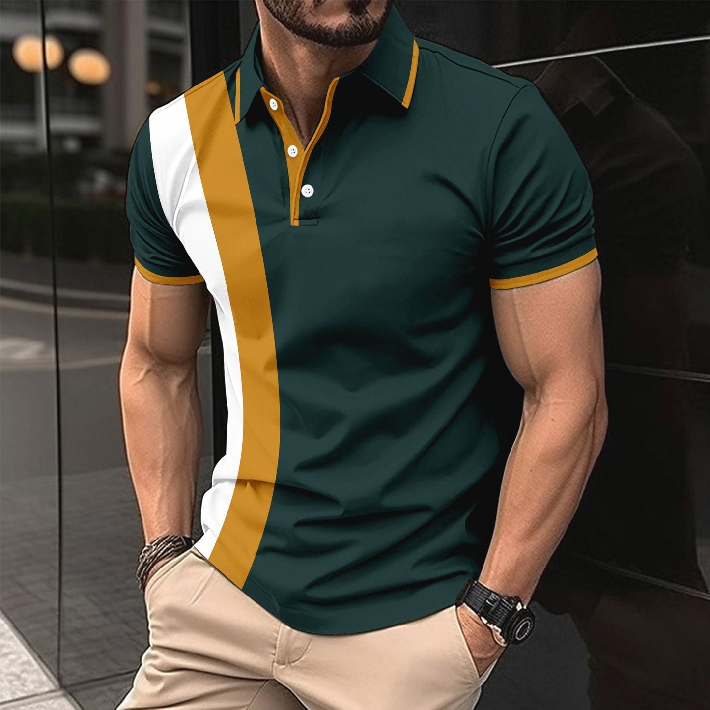 Men's Polo Shirt – Slim Fit – Breathable Cotton – Short Sleeves – Elegant Detail