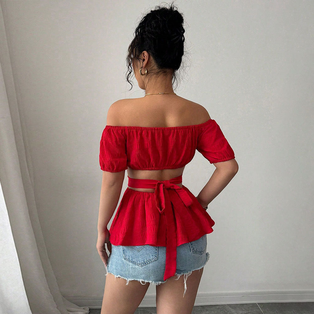 Women's Crop Top – Off-Shoulder – Short Sleeve – Crossed Waist – Breathable Design
