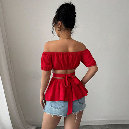 Women's Crop Top – Off-Shoulder – Short Sleeve – Crossed Waist – Breathable Design
