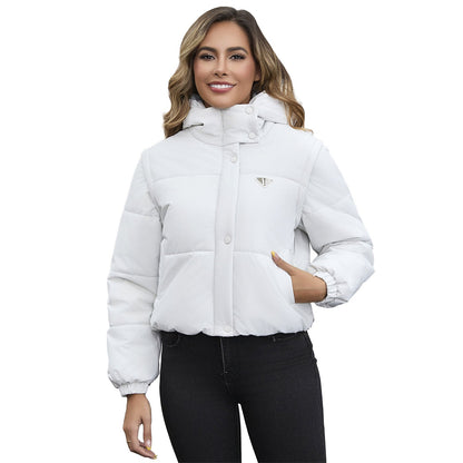 Women’s Puffer Jacket - Quilted - Stand Collar - Cropped Length - Long Sleeve
