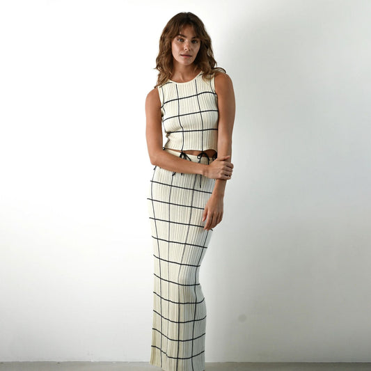 Women's Set – Ribbed Knit Top and Long Skirt – Slim Fit – Waistband