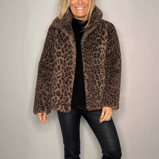 Women's Coat – Oversized Fit – Soft Faux Fur – Leopard Pattern – Casual Style