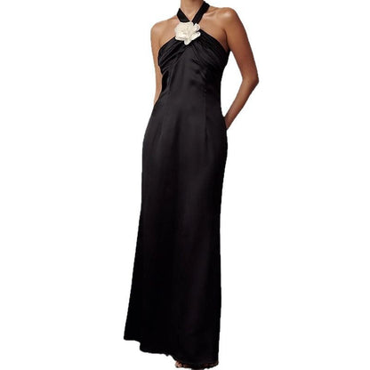 Dress for Women – Evening Dress in Luxury Fabric – Halterneck – Floral Detail – Long Fit