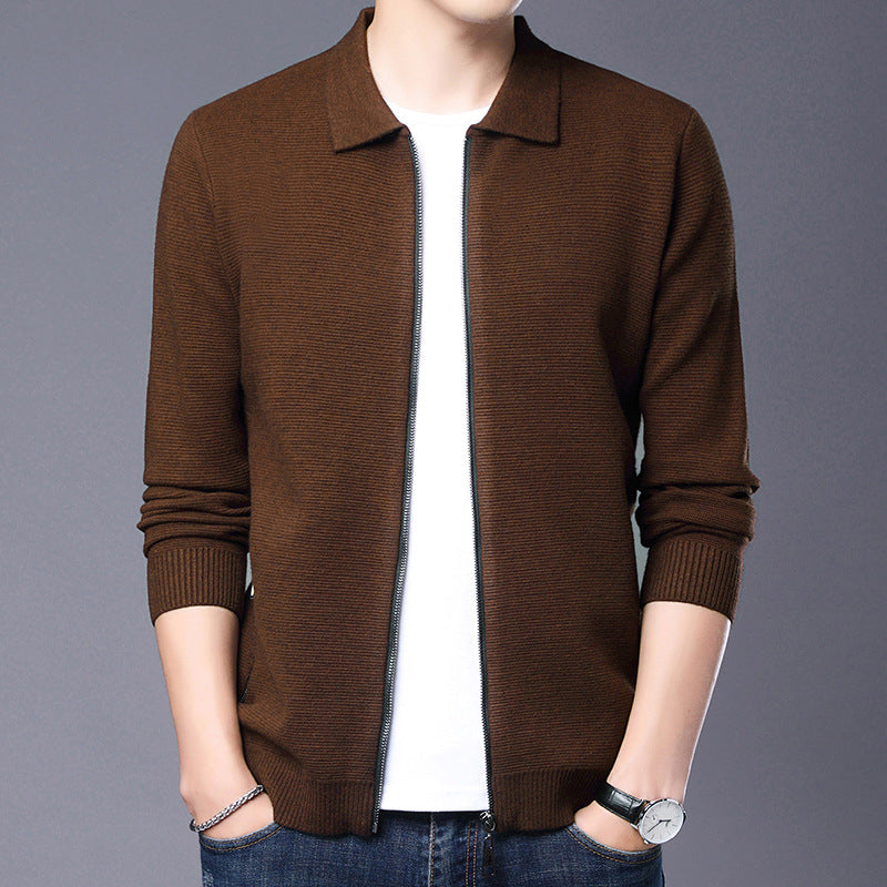 Men's Cardigan – Slim Fit – Wool – Zipper Closure – Classic Collar – Ribbed Edge