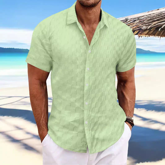 Men's Shirt – Regular Fit – Short Sleeve – Textured Weave – Breathable Blend