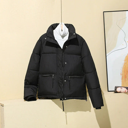 Women’s Puffer Coat - Quilted Insulated - Relaxed Boxy Fit - Cropped Length - Stand Collar