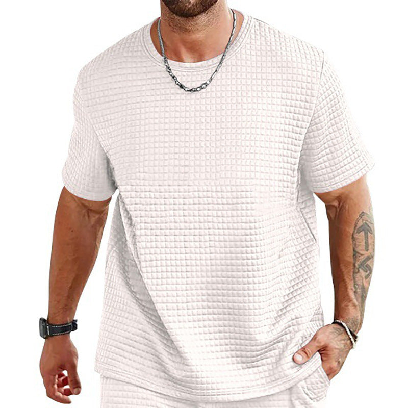 Men's T-shirt – Relaxed Fit – Textured Lightweight Fabric – Breathable Crew Neck