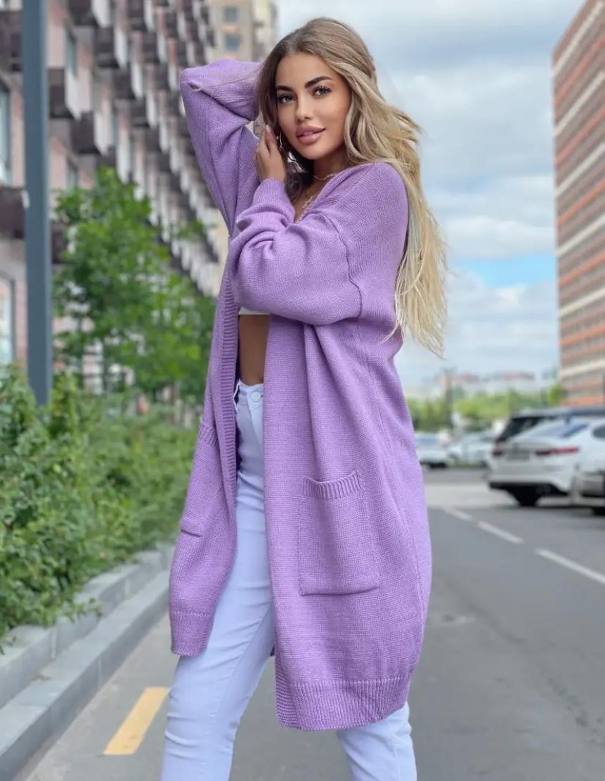 Women's Cardigan – Loose Fit – Open Front – Long Style with Pockets – Soft Knit