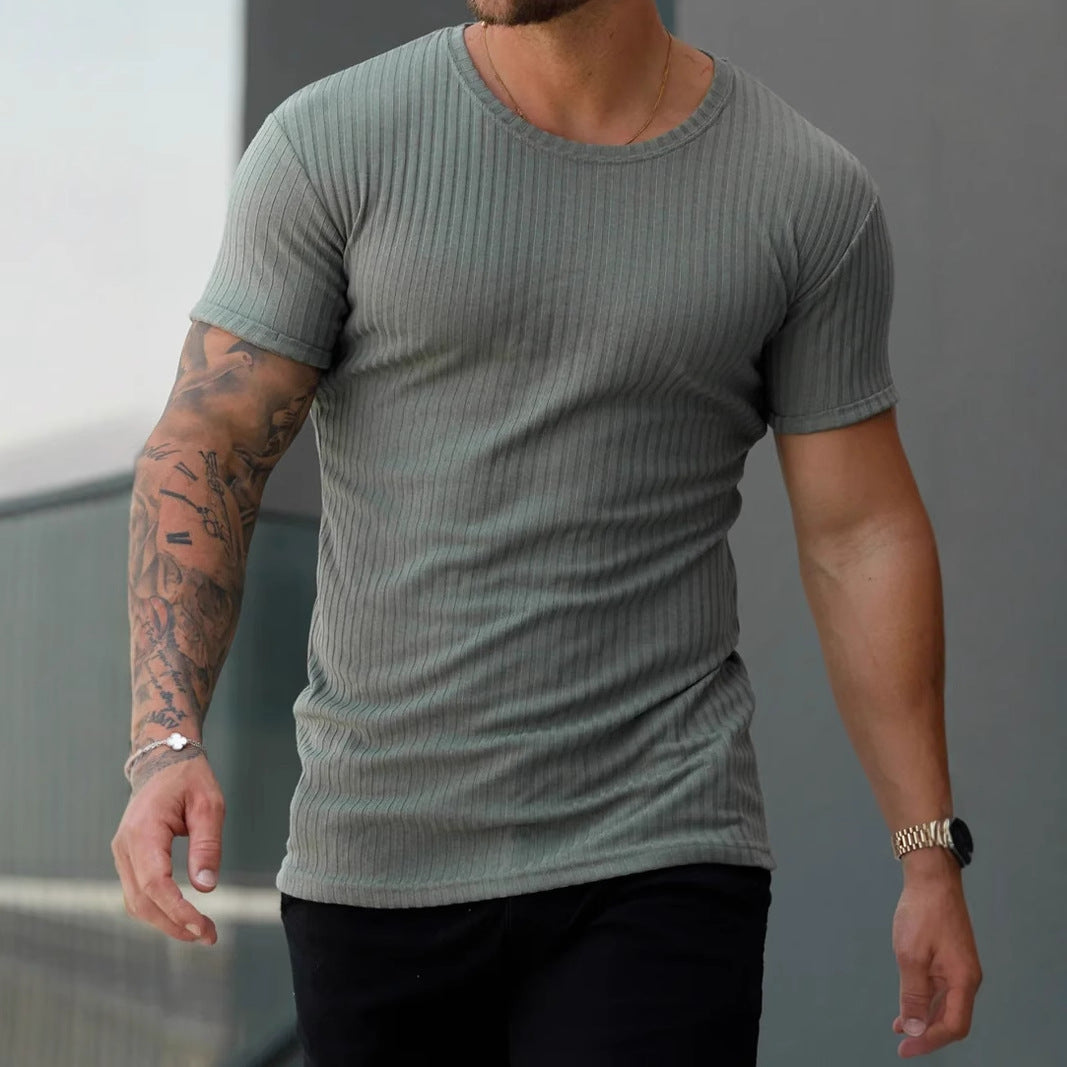 Men's T-shirt – Slim Fit – Ribbed Texture – Breathable Soft Quality – Short Sleeve