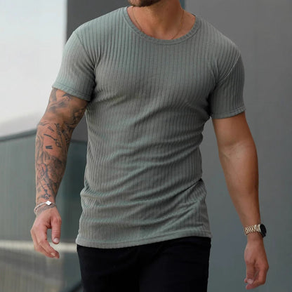 Men's T-shirt – Slim Fit – Ribbed Texture – Breathable Soft Quality – Short Sleeve