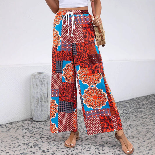 Women's Lounge Pants – Bohemian Print – Relaxed Fit – Wide Leg – Breathable Material