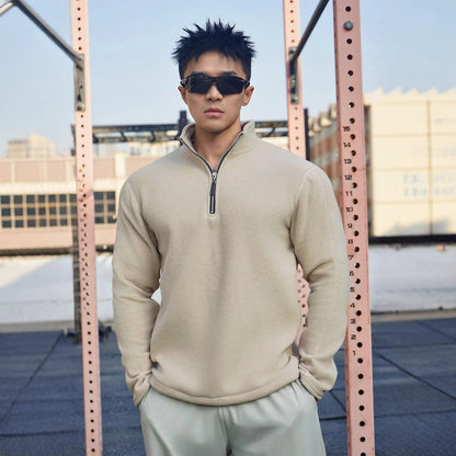 Men's Fleece Pullover – High Collar – Zipper – Relaxed Fit – Soft and Warm