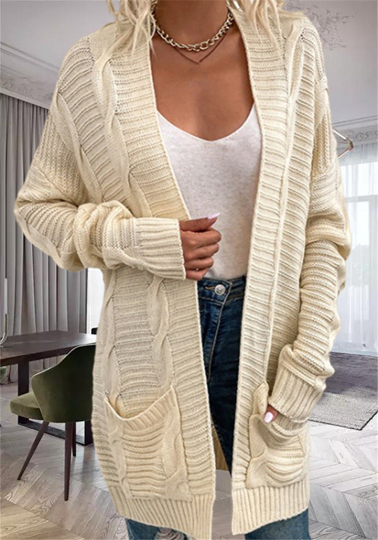 Women's Cardigan – Oversize Fit – Chunky Knit – Open Front – Pockets – Wool Blend