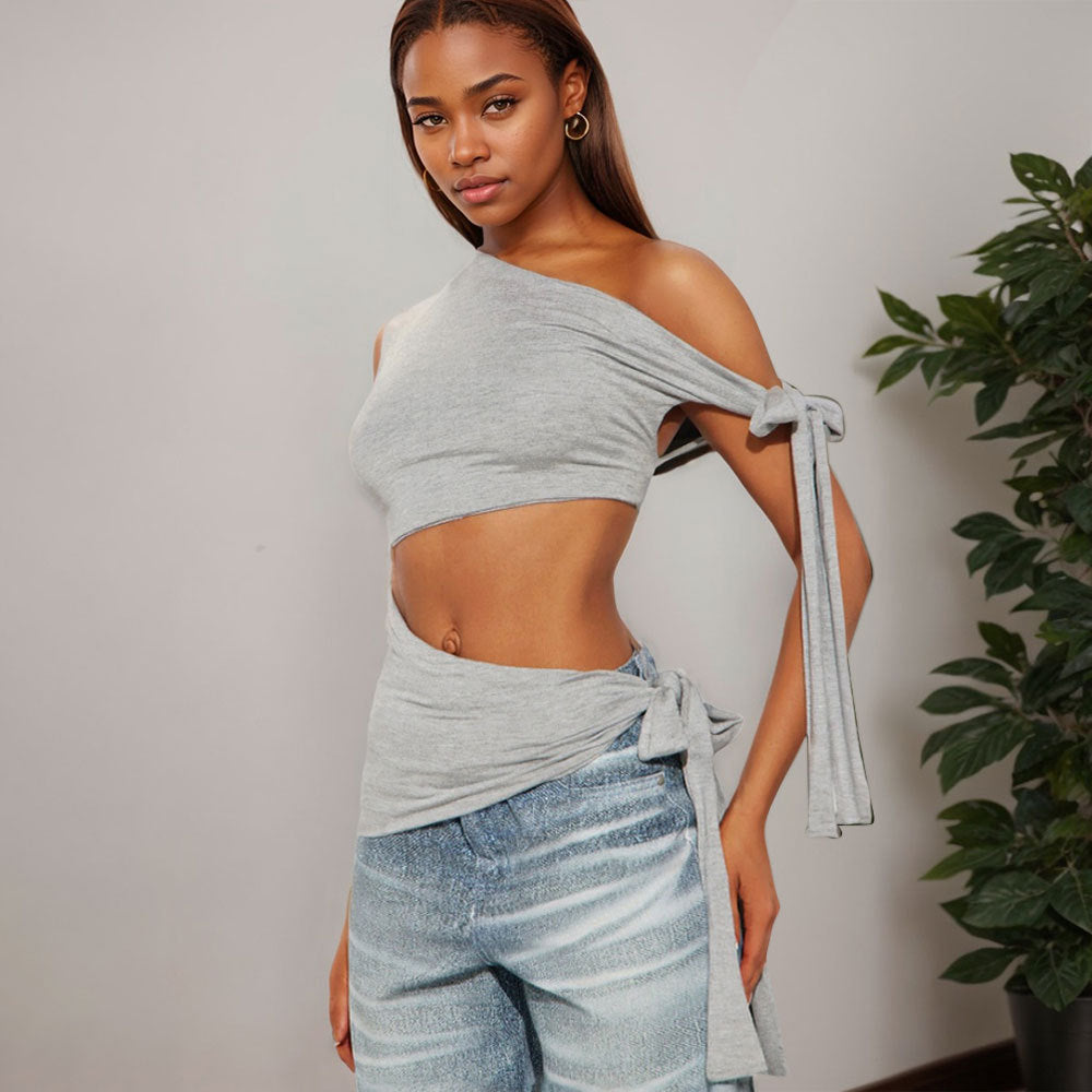 Women's Crop Top – One Shoulder – Slim Fit – Adjustable Laces – Breathable Soft Quality