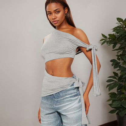 Women's Crop Top – One Shoulder – Slim Fit – Adjustable Laces – Breathable Soft Quality