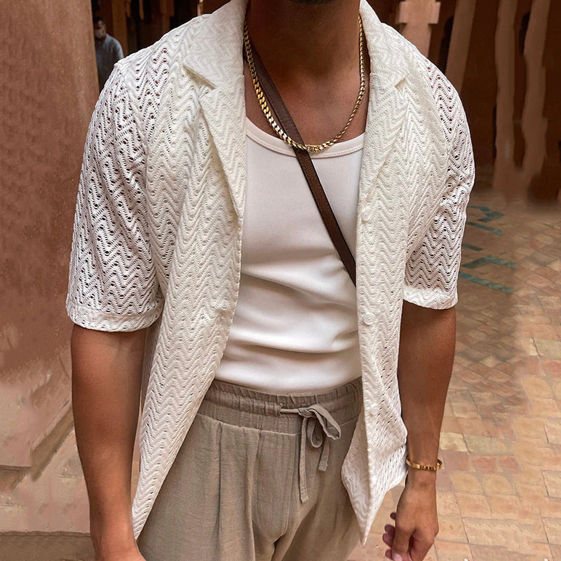 Men's Cardigan – Slim Fit – Breathable Knit – Short Sleeves – Button Closure