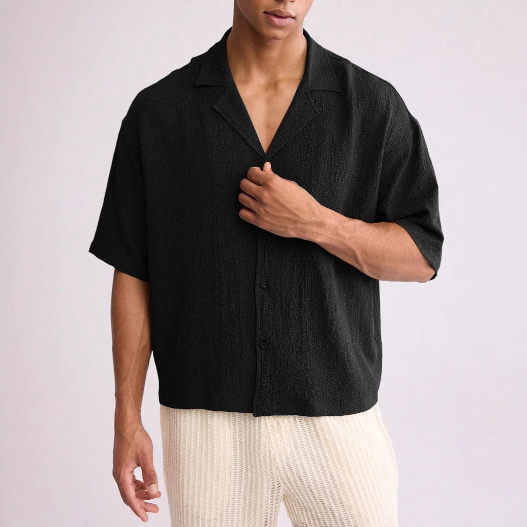 Men's Shirt with Short Sleeves – Relaxed Fit – Textured Weave – Breathable Design