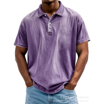 Herre Poloshirt – Bomuld – Afslappet Pasform – Vasket Retro Stil – Kort Ærme