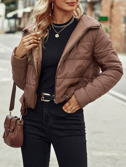 Women's Quilted Jacket – Short Fit – Hood – Light Padding – Zipper Closure – Casual