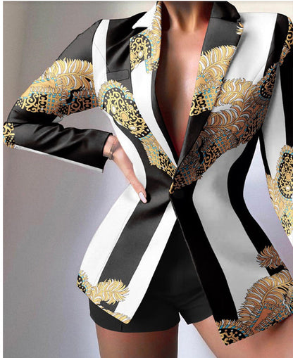 Women's 2-Piece Set – Tailored Fit – Leopard Print – Pointed Lapels – Statement Look