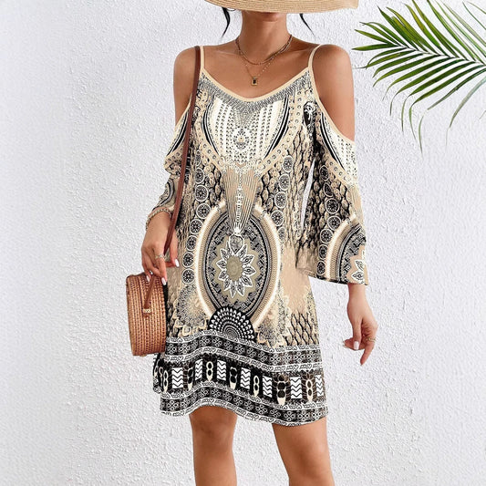 Women's Midi Dress – A-line Fit – Off Shoulder – Spaghetti Straps – Breathable Blend