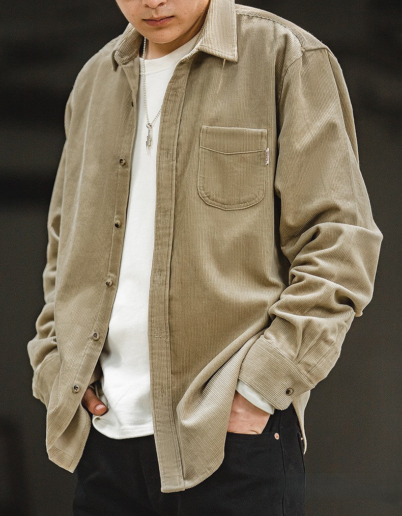Men's Corduroy Shirt - Long Sleeve Button-Up - Casual Streetwear