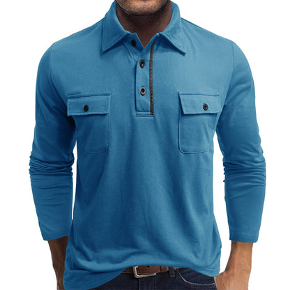 Men's Long Sleeve Polo Shirt – Regular Fit – Breathable – Two Chest Pockets