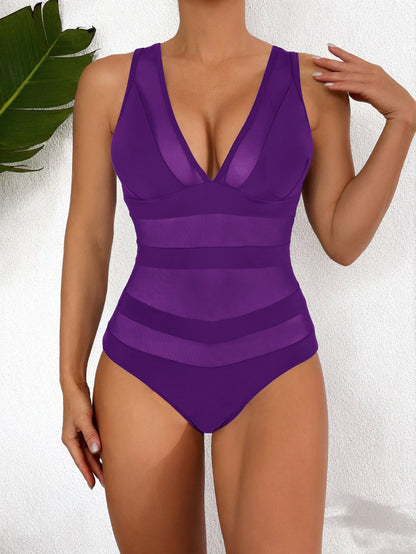 Swimsuit for Women – Tailored Fit – Deep V-Neck – Mesh Detail – One-Piece Elegant Design