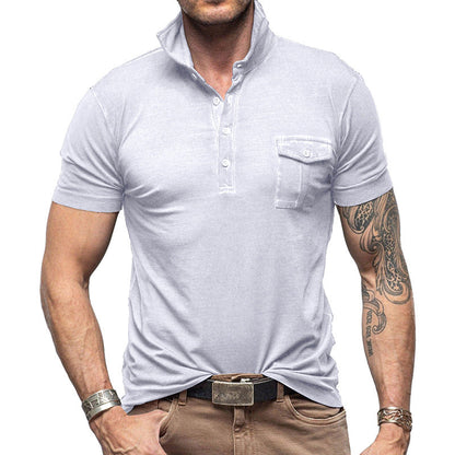 Men's Polo Shirt – Slim Fit – Breathable Cotton – Stand Collar – Chest Pocket with Button