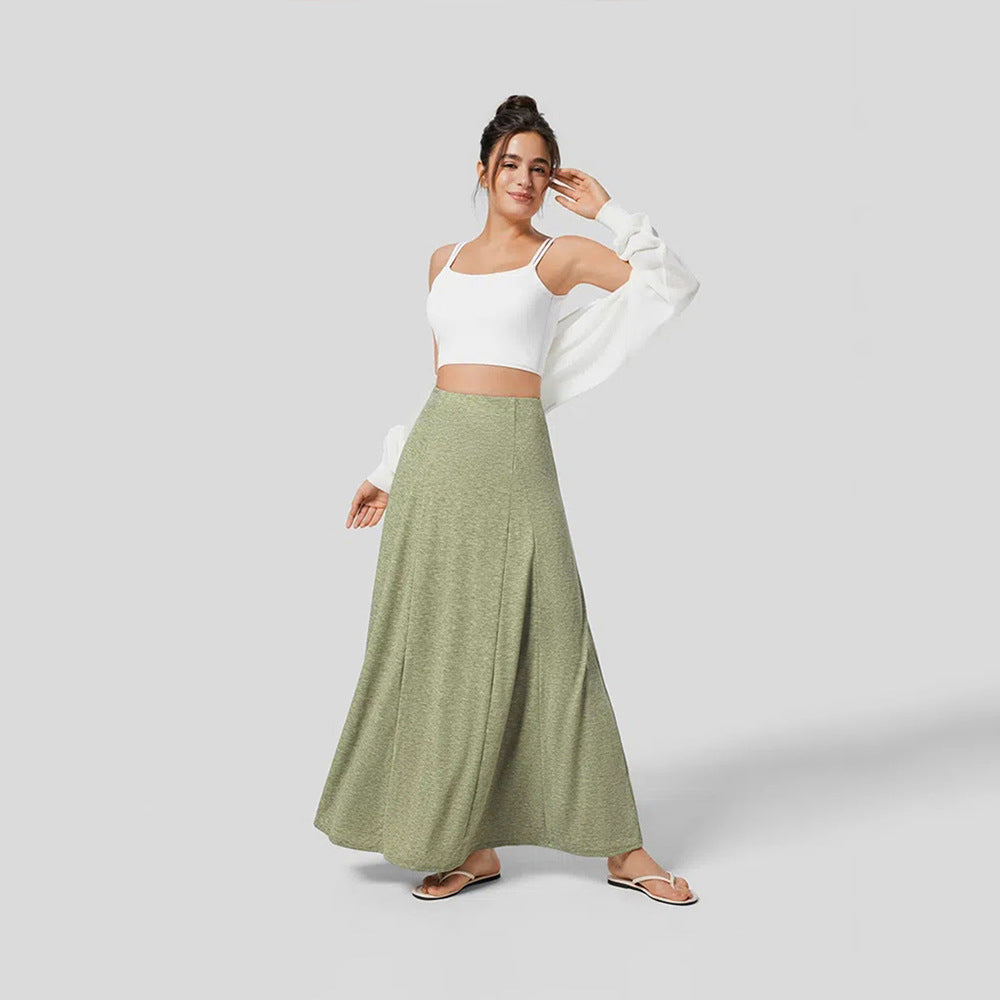 Women's Long Skirt – High Waist – Soft Knit – Flowy Fit – Full Length