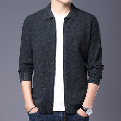 Men's Cardigan – Slim Fit – Wool – Zipper Closure – Classic Collar – Ribbed Edge