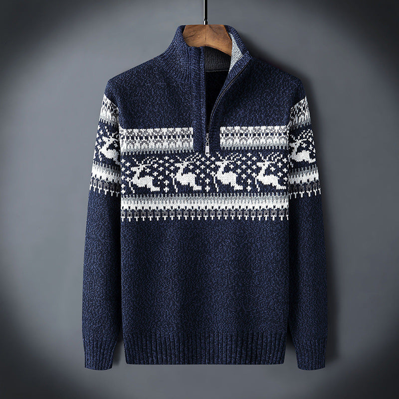 Men's Knit Sweater - Zipper Closure - High Collar - Warm and Comfortable - Classic Pattern