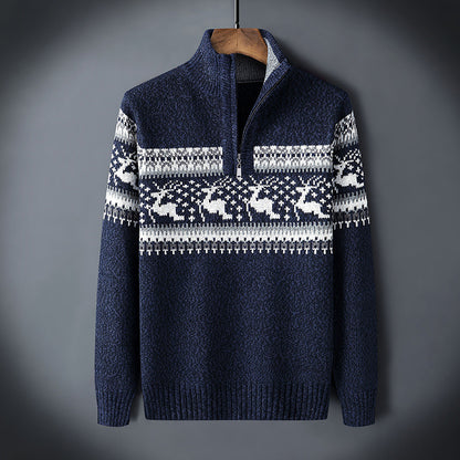 Men's Knit Sweater - Zipper Closure - High Collar - Warm and Comfortable - Classic Pattern