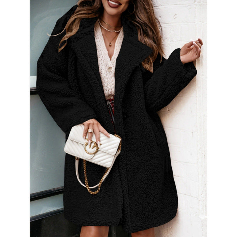 Women's Coat – Oversized Fit – Soft Plush – Mid-Length – Open Front Casual