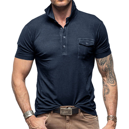 Men's Polo Shirt – Slim Fit – Breathable Cotton – Stand Collar – Chest Pocket with Button
