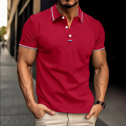 Men's Polo - Classic Design - Button Closure - Contrast Rib Collar - Embroidered Logo